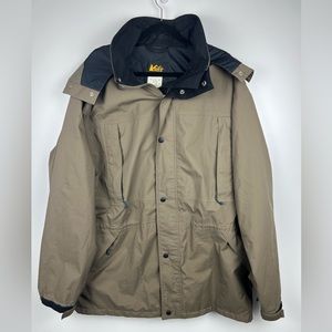 Vtg REI Co-Op Hooded Rain Jacket Mens XL Red Windbreaker Raincoat Parka Cargo